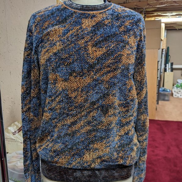Emporio Armani Chenille Blue and Gold Sweater - Picture 2 of 9